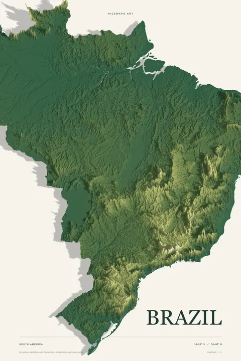 Brazil terrain in forest green on ivory