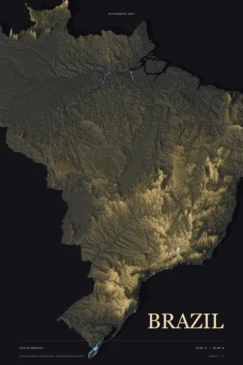 Brazil terrain in gold on charcoal