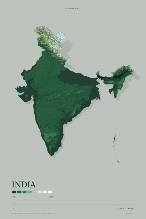 India terrain in green on sage