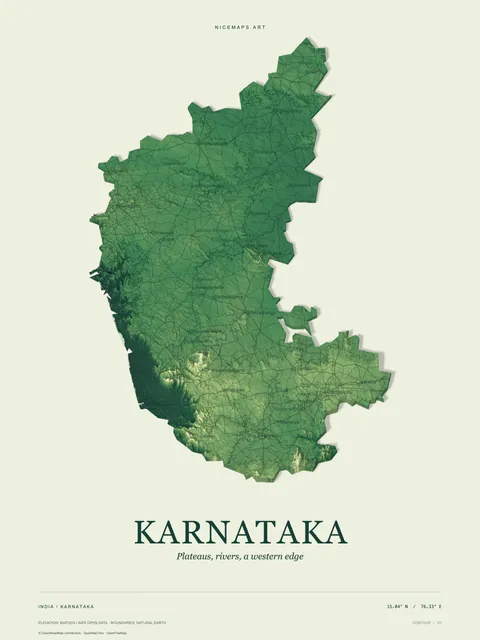 Karnataka terrain in green on ivory