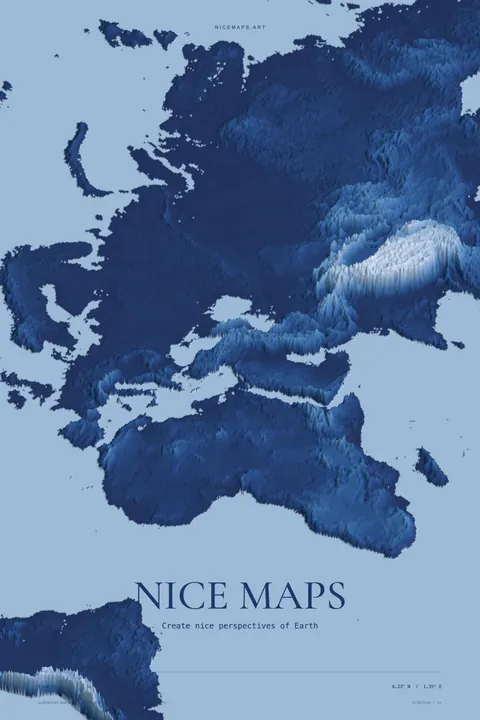 Europe terrain in deep blue