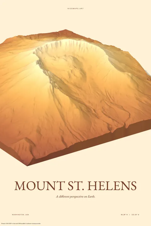 Mount St. Helens crater in warm golden relief